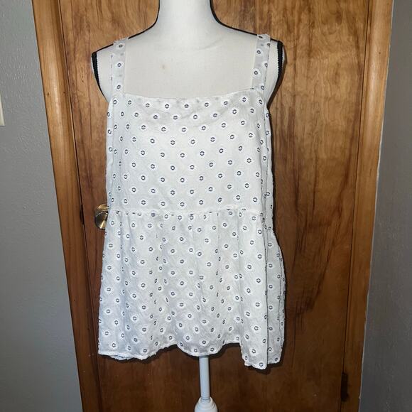 NWT Loft Whit Blue Square Neck Embroidered Baby Doll  Polka Dot Tank Top Size 16 - Picture 1 of 10